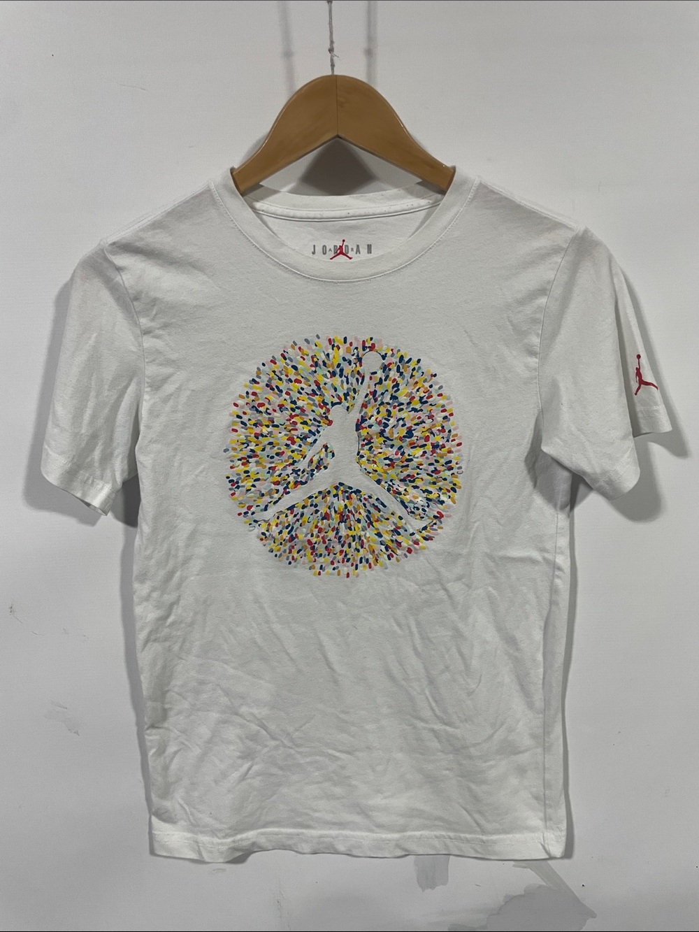 Jordan White Short-Sleeve Tee with Multicolor Jumpman Graphic